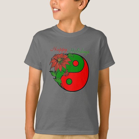 T-shirt Vacances Yin Yang Poinsettia Rouge Vert (Devant)