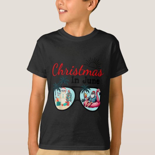 T-shirt Vacation Christmas In June Sungles Santa Flamingo (Devant)