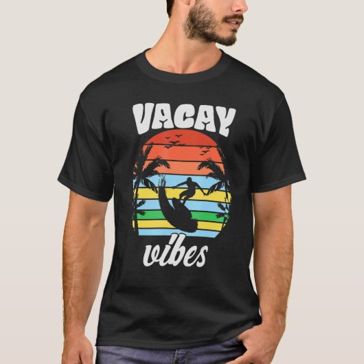 T-shirt Vacay Vibes Retro Beach Vacances Citation Été Homm (Devant)