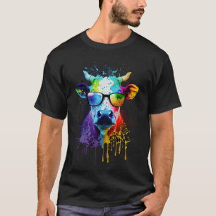 T-shirt Vache amusante avec éclaboussures de peinture et l