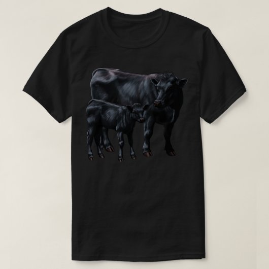 T-shirt Vache Angus noire et veau mignon 1 (Design devant)
