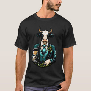 T-shirt Vache Anthropomorphe En Costard Avec Verre À Vin I