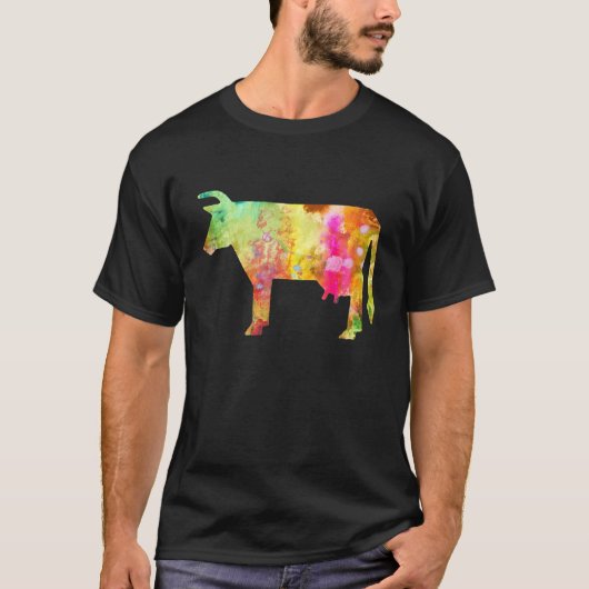 T-shirt Vache aquarelle colorée (Devant)
