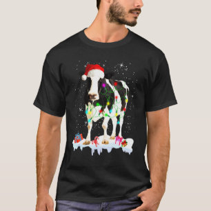 T-shirt Vache avec chapeau de Père Noël Ferme Lumières de