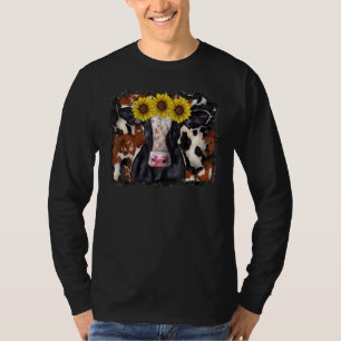 T-shirt Vache avec génisse de tournesol vache ferme animal