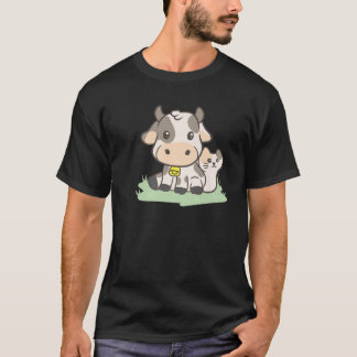 T-shirt Vache Avec Un Agriculteur Chat Aesthétique Japonai