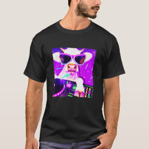 T-shirt Vache Bovins DJ Fête Club Disque Jockey Gif EDM Da