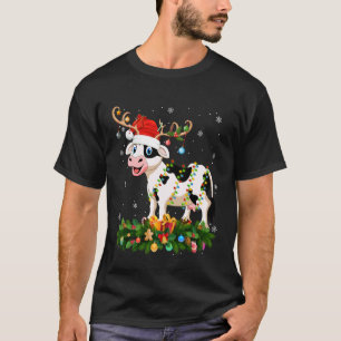 T-shirt Vache Bovins Lumières de Noël Renne Chapeau de Pèr