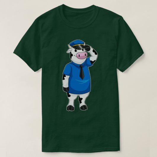 T-shirt Vache comme agent de police avec casquette de poli (Design devant)