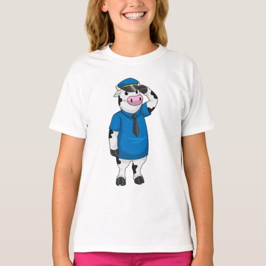 T-shirt Vache comme agent de police avec casquette de poli (Devant)