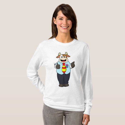 T-shirt Vache comme enseignant avec Cravate (Devant entier)