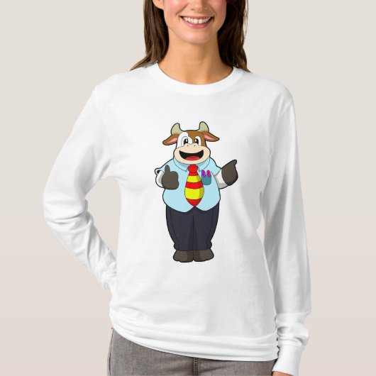 T-shirt Vache comme enseignant avec Cravate (Devant)