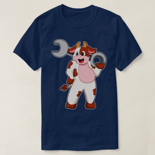 T-shirt Vache comme mécanicien avec clé (Design devant)
