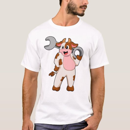 T-shirt Vache comme mécanicien avec clé (Devant)