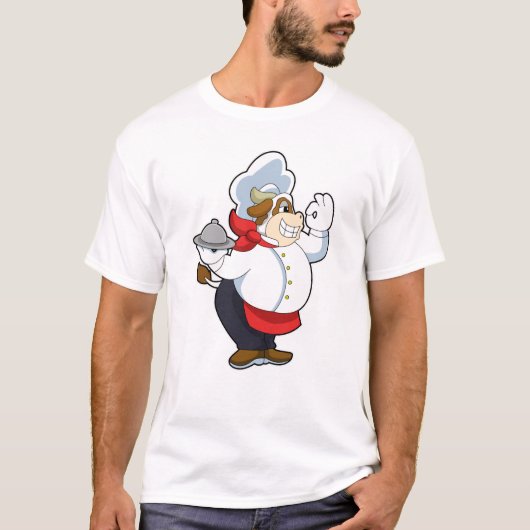 T-shirt Vache comme serveur avec assiette servante (Devant)