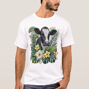 T-shirt Vache dans la jungle florale Png, Vache tropicale