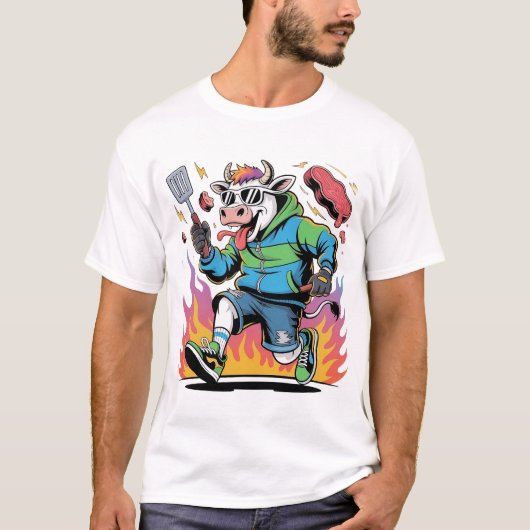 T-shirt Vache de chaos barbecue (Devant)