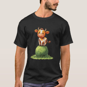 T-shirt Vache de dessin animé adorable sur l'herbe pour le
