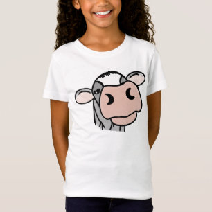 T-Shirt vache de dessin animé noir blanc rose baiser gris