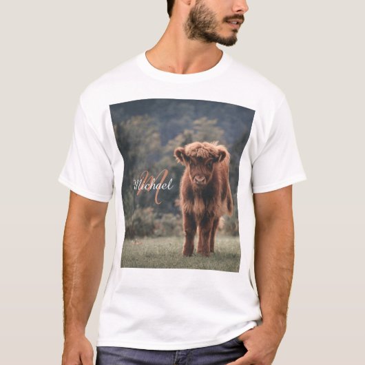 T-shirt Vache de Highland calvaire herbe d'automne monogra (Devant)