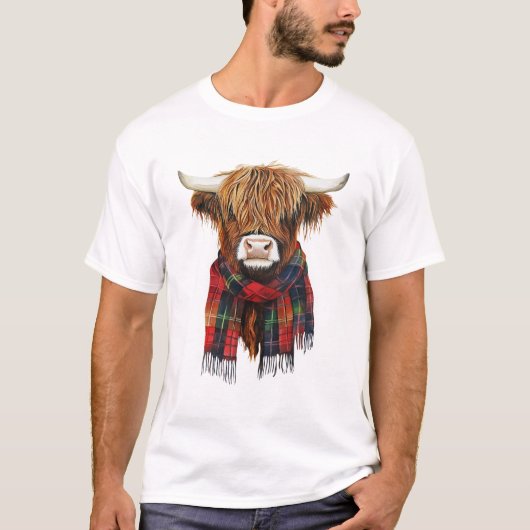 T-shirt Vache de Highland mignonne portant Buffalo Plaid S (Devant)