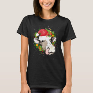 T-shirt Vache de Noël Tête Vache Vache portant le chapeau