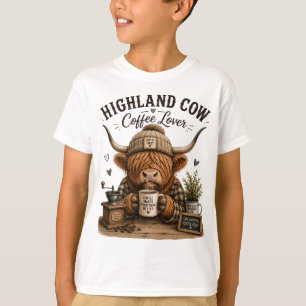 T-shirt Vache des Highlands Amoureuse de Café Graphisme Ré