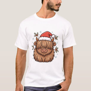 T-shirt Vache des Highlands chapeau de Père Noël Art anima