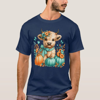 T-shirt Vache des Highlands Citrouille Orange Automne Papi