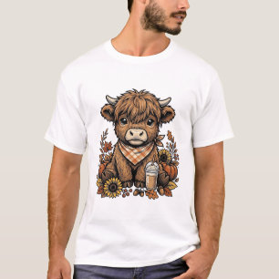 T-shirt Vache des Highlands d'automne Art de ferme vintage