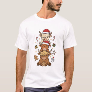 T-shirt Vache des Highlands de Noël Gravure Vintage Des
