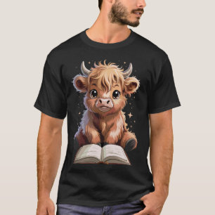 T-shirt Vache des Highlands lisant un livre bibliophile