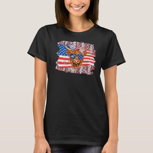 T-shirt Vache des Highlands Merica 4 juillet Drapeau améri (Devant)