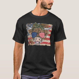T-shirt Vache des Highlands Merica 4 juillet Lunettes Drap
