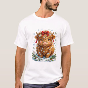 T-shirt Vache des Highlands Merveilleux Paysage d'Hiver
