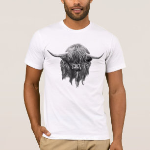 T-shirt Vache des montagnes écossaise en noir et blanc