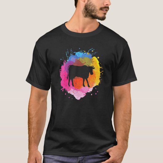 T-shirt Vache Éclaboussure Aquarelle Rétro (Devant)