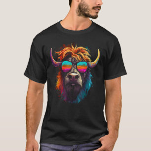 T-shirt Vache Écossaise des Highlands avec Lunettes de Sol