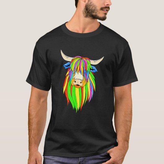 T-shirt Vache écossaise des Highlands colorée (Devant)