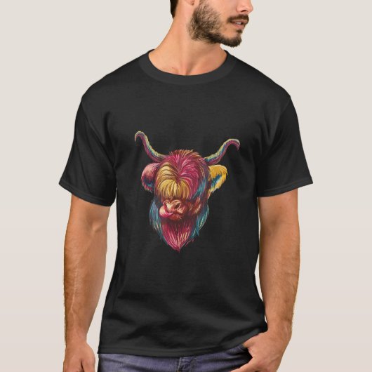 T-shirt Vache écossaise des Highlands colorée (Devant)