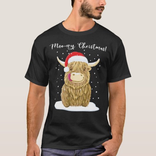 T-shirt Vache écossaise Highland, Moo-rry Christmas Wee Ha (Devant)