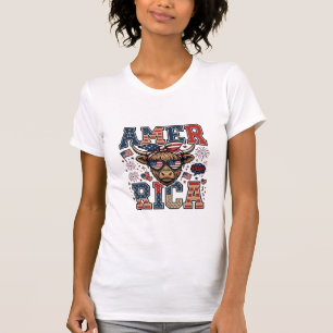 T-shirt Vache écossaise patriotique Amérique Chemise 4 jui