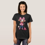 T-shirt Vache en caricature rose avec En vichy Bow (Devant entier)