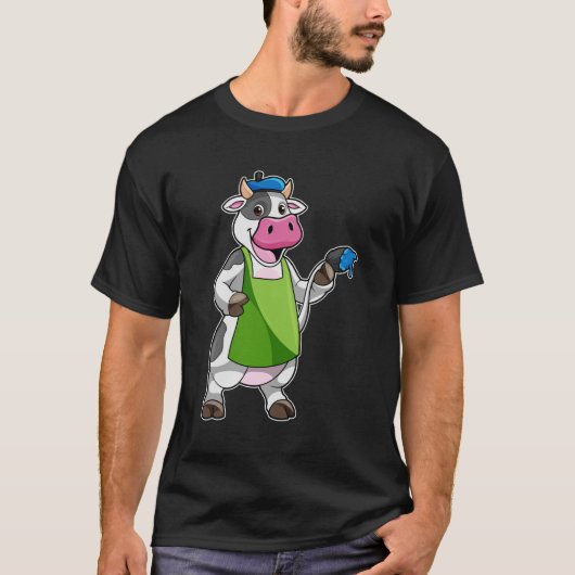 T-shirt Vache en peintre avec peinture et tablier (Devant)