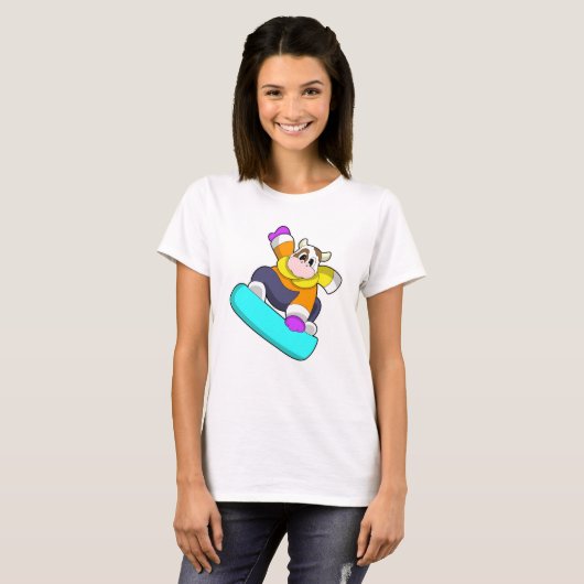 T-shirt Vache en snowboard avec snowboard (Devant entier)