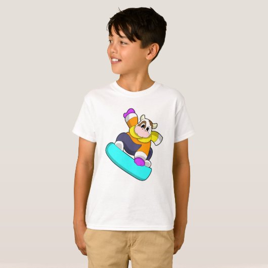 T-shirt Vache en snowboard avec snowboard (Devant entier)