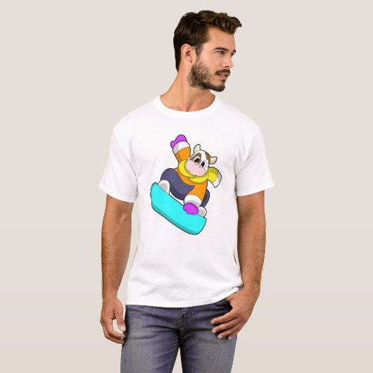 T-shirt Vache en snowboard avec snowboard (Devant entier)