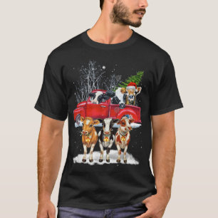 T-shirt Vache équitation Camion Rouge Merry Christmas Far