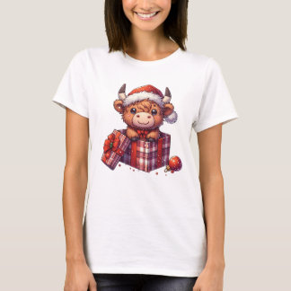 T-shirt Vache Festive Highland en boîte cadeau Noël