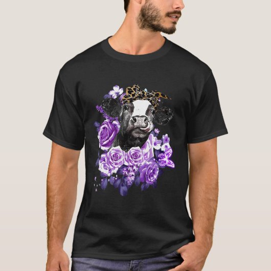 T-shirt Vache Fleurs Violettes Vache (Devant)